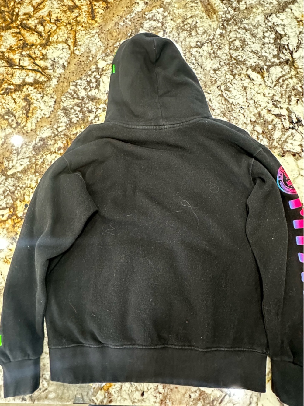 Black Graphic Hoodie with Pink Accent